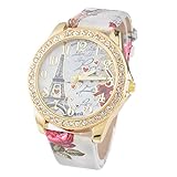 Souarts Damen Weiß Eiffelturm Strass Armbanduhr Quartz Analog mit Batterie