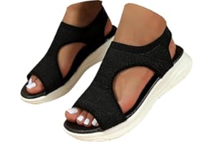EQWIGKEIT Damen Sandalen Sommer Mesh Orthopädische Schuhe Bequem Waschbare Slingback Orthopädische Slide Sport Sandalen mit Weiche Fussbett Outdoor Wassersandalen Casual Strick Sandalen Plateau Sandalen