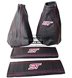 Para Ford Focus MK1 (1998 - 2004 Manual Gear y fundas de freno de mano + Cinturones Cuero negro rojo St Edition bordado