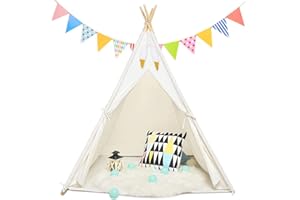 SENODEER Teepee Tent for Kids, Play Tent for Girls & Boys, Gifts Playhouse for Kids Indoor Outdoor Games, Toys House for Baby with Colored Flag & Carry Case