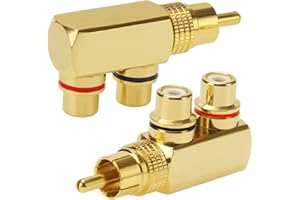 KUOQIY 2 Pezzi Angolo Retto RCA Y Splitter Adattatore, Spina Splitter AV RCA-Maschio a 2 femmina Connettore