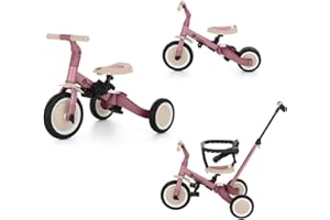 Petite&Mars Turbo 5-en-1 Tricycle Évolutif – Vélo Bébé Multifonction Réglable, 1,5 à 5 Ans (Dusty Rose)
