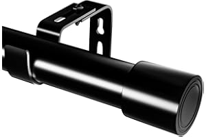 ROD&TRIKIN Curtain Poles for Eyelet Curtains Telescopic Black Curtain Pole with Cap Finials Heavy Duty Curtain Pole for Bedroom,Living,Outdoor (62-135cm)