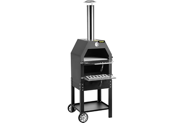 VEVOR Four à Pizza Portable 458 x 464 x 1418 mm Four à Pizza Extérieur 500℃ Machine à Pizza pour Barbecue Fonte et Acier Inoxydable Stable 2 Couches 18,2 KG pour Divers Sites de Cuisson en Plein Air