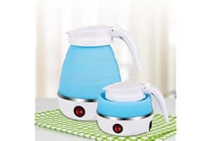 GZIZTX Portable Foldable Electric Kettle, 0.6L Mini Silicone Travel Kettle with Stainless Steel Base - Compact and Lightweight for Kitchen, Travel, Camping, Outdoor Use (Blue | Blau)