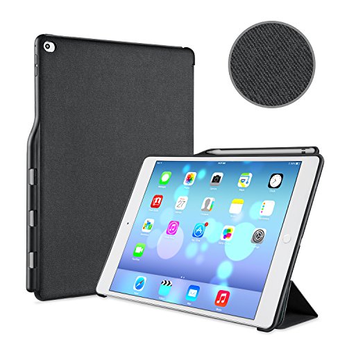 iVAPO Schutzhülle für iPad Pro 12.9 Pencil Halter Premium PU Leder Folio Case mit Auto-Schlafen/ Wecken und Stander Funktion Hülle für iPad Pro 12.9 inch Smart Case (Schwarz)