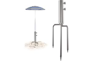 Mikytoper Umbrella Stand Anchor with 3 Spikes, Heavy Duty Metal Parasol Base, Outdoor Umbrella Steel Anchor for Beach Grass Sand, Silver