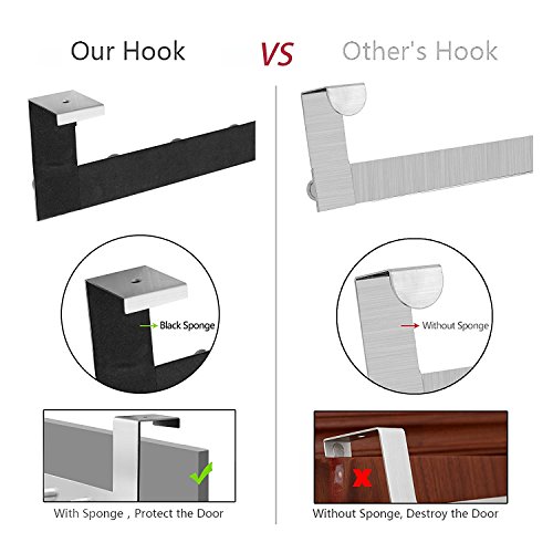 Türhaken, Ubegood Türgarderobe Türhaken Kleider haken Kleiderhaken Badezimmerhaken Edelstahl Garderobenhaken Wandhaken 6 Haken Für Badezimmer, Schlafzimmer(Max 4 cm Dicke) - 4