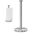 MIXDE Stainless Steel Paper Towel Holder Countertop, Standing Paper Towels Holder for Kitchen Dining Table Bathroom, Weighted Paper Towel Holder for Standard or Large-Sized Roll (Silver)