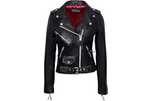 Smart Range Valentine Romance Ladies Black With Red Lining Real Leather Brando Fitted Urban Look Biker Jacket