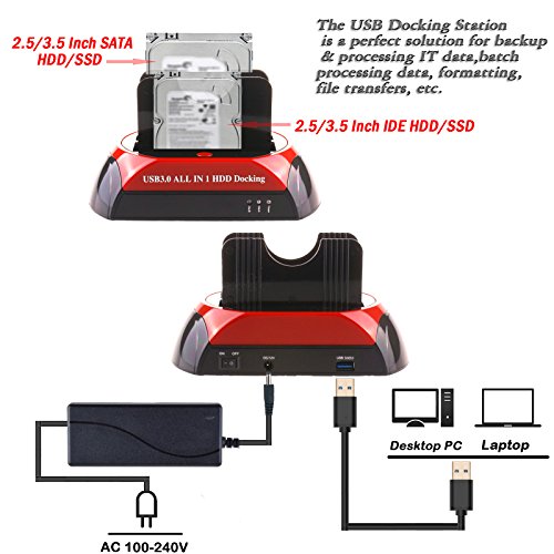WANLONGXIN WLX-875U3-DE USB 3.0 zu SATA und IDE Dual-Bay Festplatte Docking-Station für 2.5 und 3.5 Zoll IDE SATA I / II / III HDD SSD (Keine Unterstützung der WD IED-Festplatte) - 7