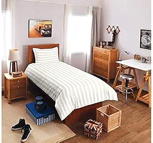 Furnistitchs Plain Satin Stripes Single Bed Sheet with 1 Pillow Cover 60