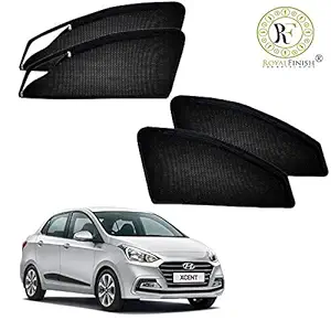 Royal Finish Car Window Sunshades/ Curtain Zipper Magnetic Front Two Side Zipper and Rear Non Zipper for Hyundai Xcent Net Fabric Set of 4 pCS
