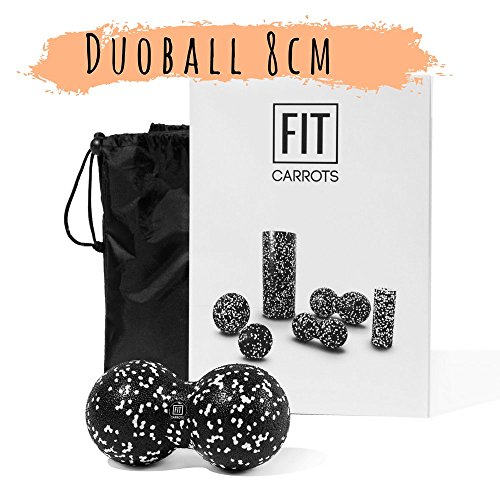 FIT CARROTS Bola doble para masaje, automasaje para liberación miofascial, puntos gatillo y contracturas musculares en cuello, espalda, brazos y piernas - Negro, 8 cm