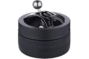 SEPILO Windaschenbecher Reifen Aschenbecher Metall schwarz matt Ascher 5-Gang Kupplung Reifenprofil seitlich und unten aus rutschfestem Hartgummi