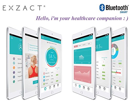 EXZACT Smart – Intelligente Körperanalysewaage/ Elektronische Personenwaage/ Digitale Personenwaagen/ Badezimmerwaage – Bluetooth 4.0 für Smart Phone (iPhone iOS) – Körperfett/ Wasser / Muskeln/ Knochen – 180 kg/ 400 lb (Schwarz) - 4