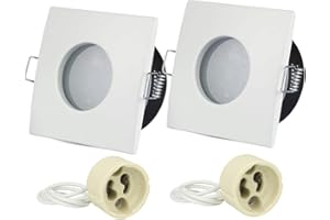 LEDLUX 2 Pezzi Porta Faretto Impermeabile, Porta Faretti da Incasso GU10 MR16, IP54 Per Luci Incasso Da Bagno e Esterno (Quadrato, Bianco)