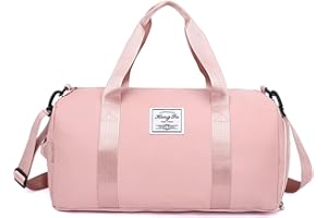 HIUAUIH Bolsa de Deporte con Compartimento Zapatos y Bolsillo Húmedo, Plegable Bolsos de Viaje para Deportes, Fitness, Entrenamiento, Viajes, Fines de Semana y Vacaciones (Rose)
