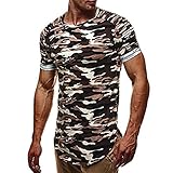 VEMOW Sommer Mode Persönlichkeit Camouflage Männer Tägliche Arbeit Casual Slim Kurzarm-Shirt Top Bluse Pullover (Grau, EU-58/CN-2XL)