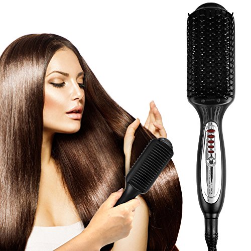 Molain Hair Straightener Ionic Straightening Brush Ceramic Brush Massage Detangling Comb Hair Iron with UK Plug