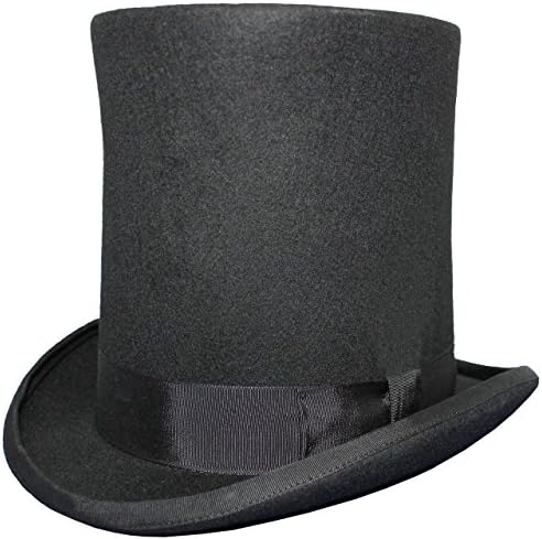 AB Hats 8" High Hand Made 100% Wool Satin Lined Lincoln Stovepipe Top Hat Small to XXL