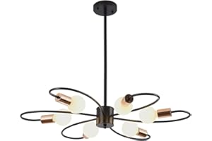 Qcyuui 6-Light Black Chandeliers, Gold Sputnik Ceiling Light, Vintage Instustrial Metal Pendant Light, Adjustable Height Chandeliers for Living Room Bedroom