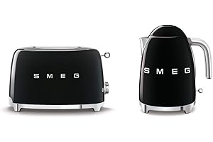 Smeg KLF03BLUK 1.7Ltr - 3kw Stainless Steel Kettle and TSF01BLUK 2 Slice Toaster Set in Black