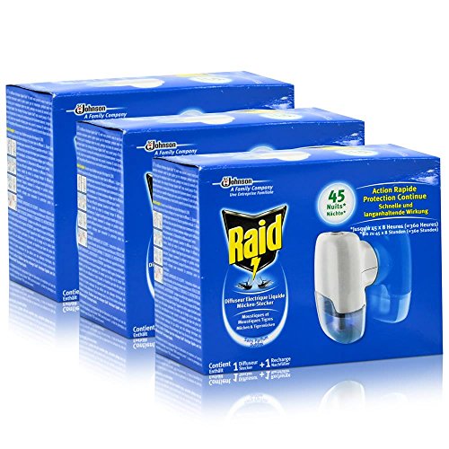 3x Raid Mücken Stecker und Nachfüller für ca. 45 Nächte Mückenfrei