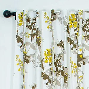 Tranquebar Curtain Co. Blume- Floral Printed, Cotton, Long Door (9 Feet) Curtains in Yellow and Oat Brown - Set of 2