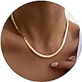 'Hipwope 14K Gold/Silver Plated Snake Chain NecklaceHerringbone Necklace For Women Gold Filled Flat Chain Necklace for Women Gifts Jewelry Adjustable Necklace 3/5MM(W) 16''/18'' 20''/22''/24''(L)'