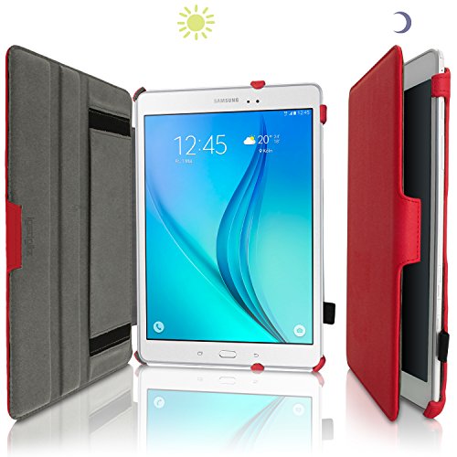 igadgitz Premium Rot PU Ledertasche Hülle Cover für Samsung Galaxy Tab A 9.7″ SM-T550 mit Multi-Winkel Betrachtungs + Auto Sleep Wake + Handschlaufe + Displayschutzfolie - 3