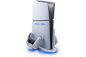 Wigearss Supporto Verticale di Raffreddamento PS5 Slim con 3 Livelli di Velocità Regolabile del Ventilatore, 9 Luci RGB, Doppio Controller di Caricatore per PS5 Slim, Non per PS5/PS5 Pro