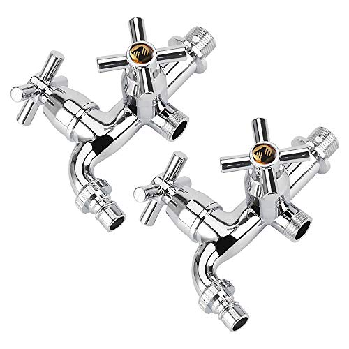 Rubinetto Doppio Per Lavatrice E Lavastoviglie - Attacco A Muro Con Entrata 1/2" E Doppia Uscita 3/4", Cromato