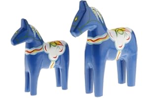 misppro Lot de 2 figurines de cheval Dala suédois en bois brut Bleu