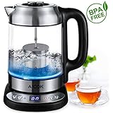 Electric Kettle Aicok Temperature Control Teapot with Blue LED Illuminated, Fast Boil Jug kettle with Stainless Steel Infuser and Clear Glass Body, 1.7L, 3000W