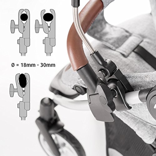 Universal Sonnenschirm Sonnenschutz für Kinderwagen & Buggy – UV Schutz 50+ / 73 cm Durchmesser / biegsam / Universalhalterung für Rund- und Ovalrohre – Melange Grau - 4