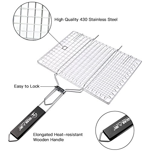 Forest Master Premium BBQ Grill-Korb aus Edelstahl mit 2 Jahren Zufriedenheitsgarantie – Grill-Wok / Grill-Pfanne / Grill-Rost / Gemüse-Schale / Gemüse-Korb / Kartoffelkorb W32*L21.5+28.5cm – Quadrat - 8