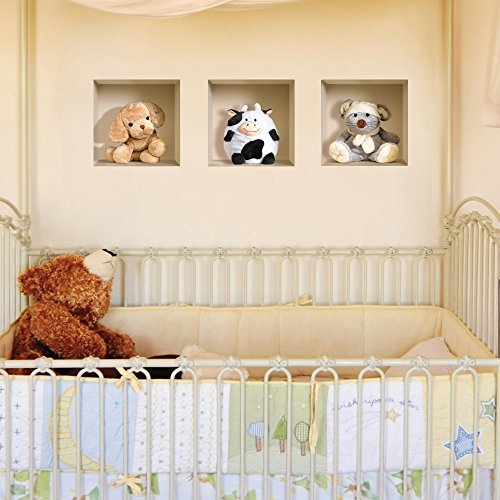 DIY Pegatinas Etiquetas para Pared Desmontables de Vinilo 3D Arte Mágico de Nisha, Conjunto de 3, Peluches