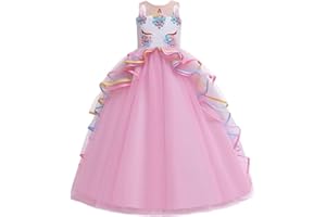 MYRISAM Princesse Fille Licorne Déguisement Robe de Anniversaire Cérémonie Soirée Halloween Carnaval Noël Fête Spectacle Mariage Longue en Tulle Robes Bal