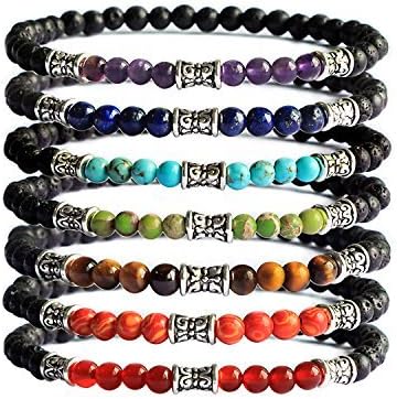 7Pcs Reiki Chakra Mala Beads Stretch Bracelet Set Healing Crystal Lava Bracelet Gift for Women Girls