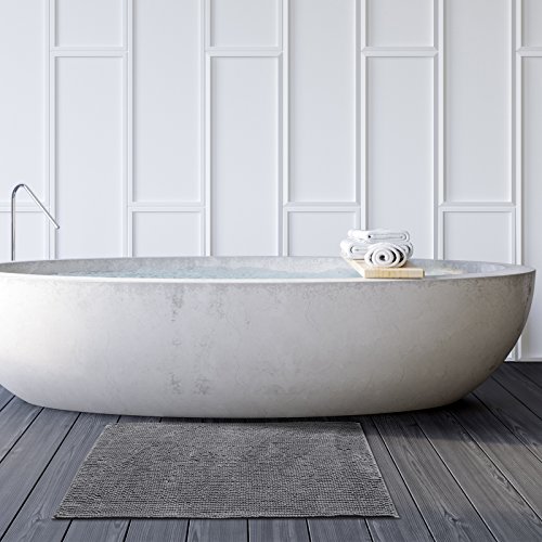 Chenille Badematte Coral | moderner Microfaser Badvorleger in Trendfarben | ÖKO TEX Standard 100 | Komfortgröße 50×80 cm für Badezimmer | Anthrazit / Grau - 5