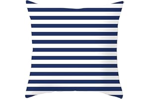 Lieson Federe Cuscino Divano, Cuscini Fodere 45x45 CM 1 Pezzo Federe per Cuscini Vintage Blu Bianco Motivo A Strisce, Poliestere