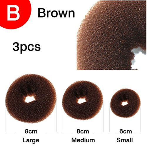 CareforYou® 3 Pieces Hair Chignon Donut Bun Maker (1 Large,1 Medium,1 Small) (Brown)
