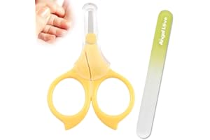 ANWEIXUE 2 Pieces Baby Round Tip Safety Manicure Nail Scissors and Baby Glass Nail File Set Baby Nail Care Tool Baby Nail Clippers for Nail Care and Manicure Newborns Toddlers Infant Young Chil