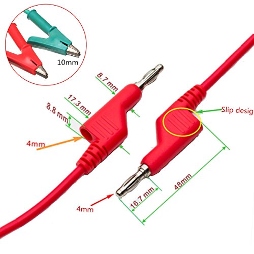 M.Way 5x Labor Kabel 4mm 1M Bananenstecker Kroko Krokodilklemme Messleitung Prüfkabel - 3