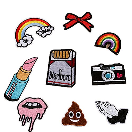 sevenmye 9/viel Tuch Patches Garment Aufnäher DIY Dekoration Zubehör Eisen auf bestickt Patch Set-Rainbow Lippenstift Kamera Hände Form