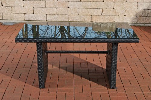 CLP Poly-Rattan Garten-Tisch FISOLO ca 140 x 80 cm, Höhe: 66 cm, ALU-Gestell, Glasplatte 5 mm Sicherheitsglas schwarz - 2