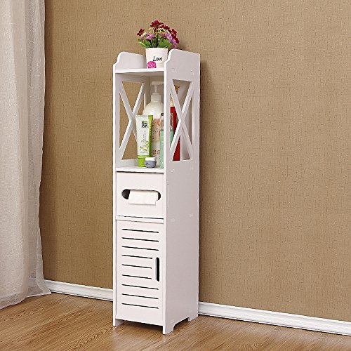 détail hollylife Armoire de Salle de Bain MDF Blanc 3 en 1 Meuble Stockage de Salle de Bains 78x15.5x15.5cm Meubles de Rangement Etanche Cabinet Etagère Salle de Bains pour Chambre, Couloir, Toilettes