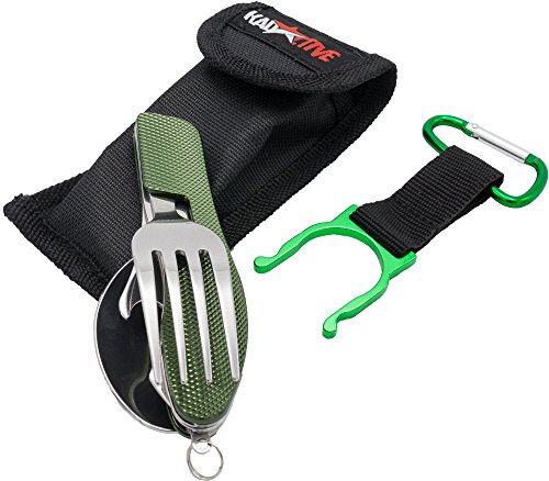 KADACTIVE Campingbesteck Klapp-Besteck aus Edelstahl mit GRATIS Gürteltasche für Outdoor Camping Festivals Backpacker Wandern Picknick