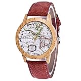 Giulogre 2019 Damen Armbanduhren Kinder Zeiger Outdoor Uhren Glas Gesicht Rundes Zifferblatt Mit Denim Band Quarzwerk Analog Uhren Jugendliche Mädchen Jungen (Brown)